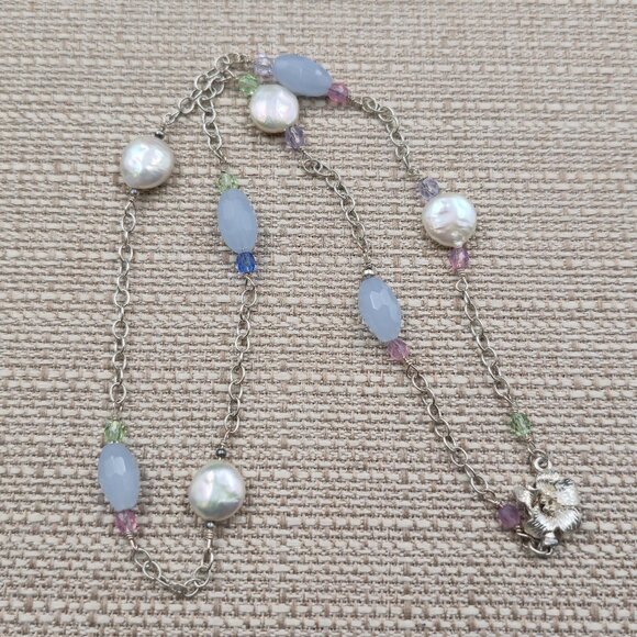 Jewelry - 19.5 Inch Sterling Silver Genuine Pearls Flower Clasp Necklace A6583